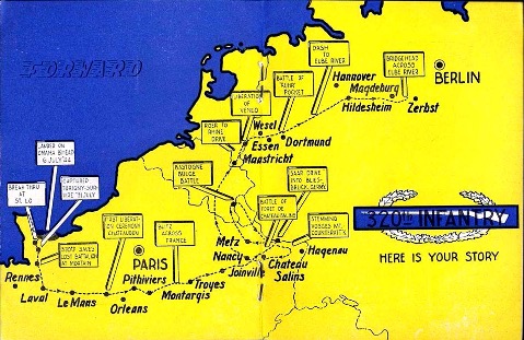 Kaartje van de route die de 35e divisie moest afleggen op weg naar Venlo.